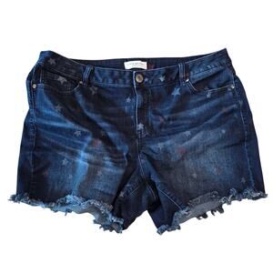 Lane Bryant Blue Distressed Hem Jean ShortsWith Stars Womens Plus Size 18